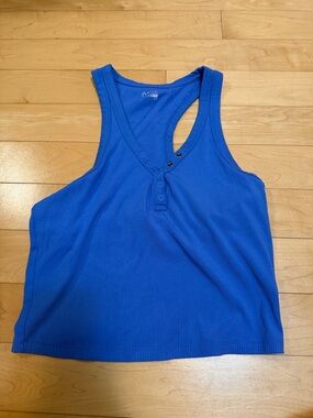 Aerie Blue Ribbed Henley Tank Top - Women